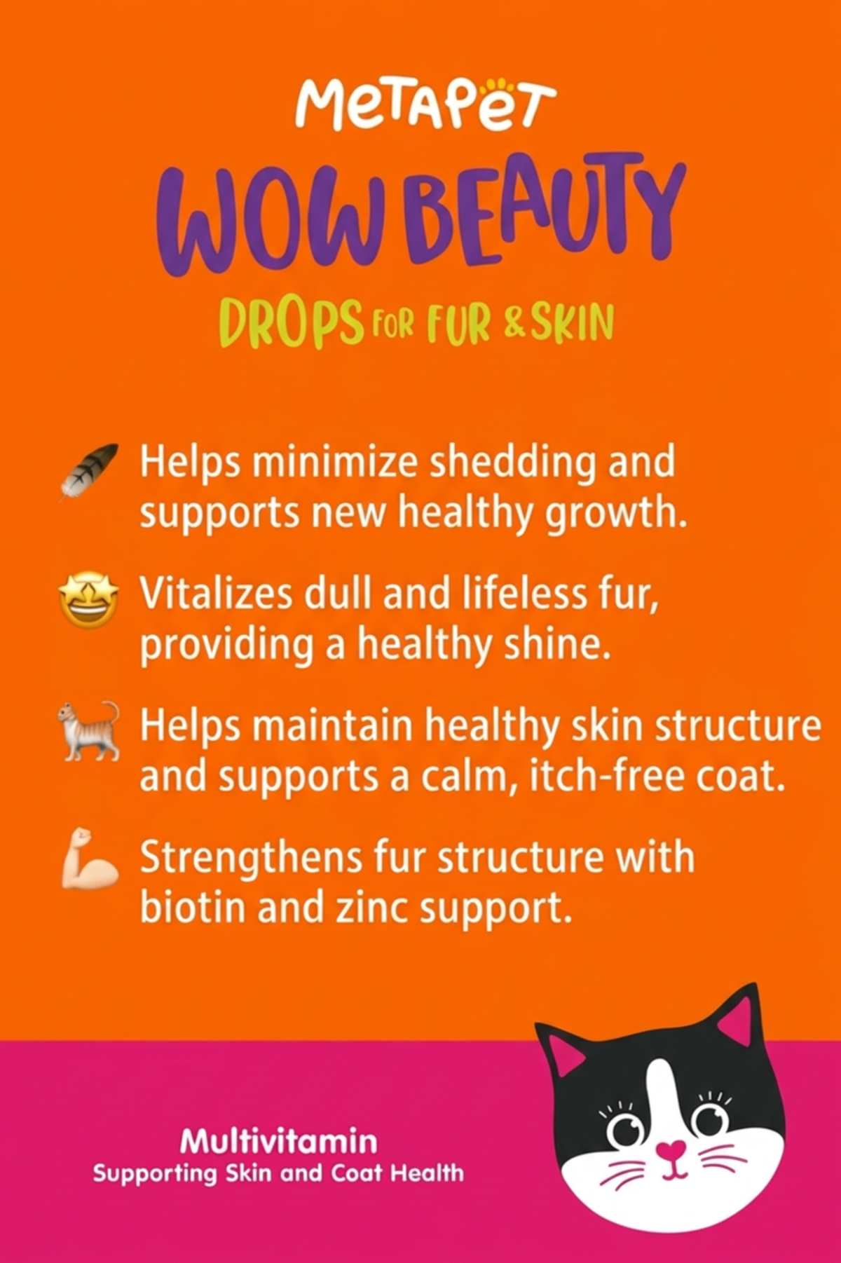 MetaPet Wow Beauty Drops — Fur & Skin Health Vitamin Drops for Cats (1.7 fl oz / 50 ml)