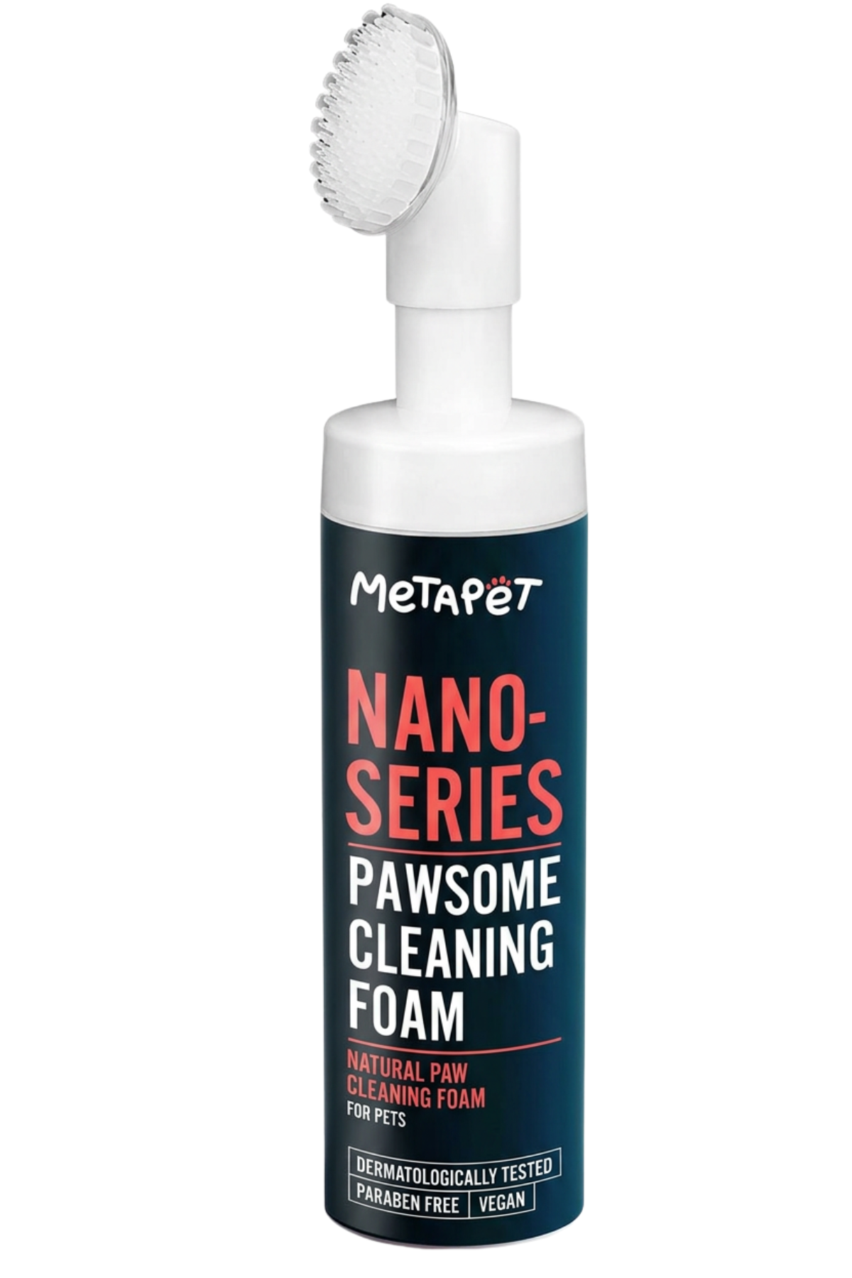 MetaPet Nano Silver Pawsome — Espuma limpiadora de patas con cepillo para gatos y perros (200 ml / 6.8 fl oz)