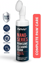 MetaPet Nano Silver Pawsome — Espuma limpiadora de patas con cepillo para gatos y perros (200 ml / 6.8 fl oz)
