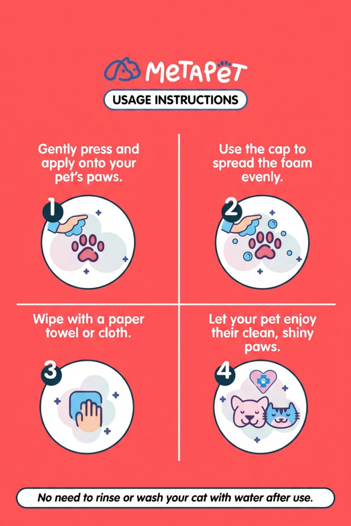MetaPet Nano Silver Pawsome — Espuma limpiadora de patas con cepillo para gatos y perros (200 ml / 6.8 fl oz)