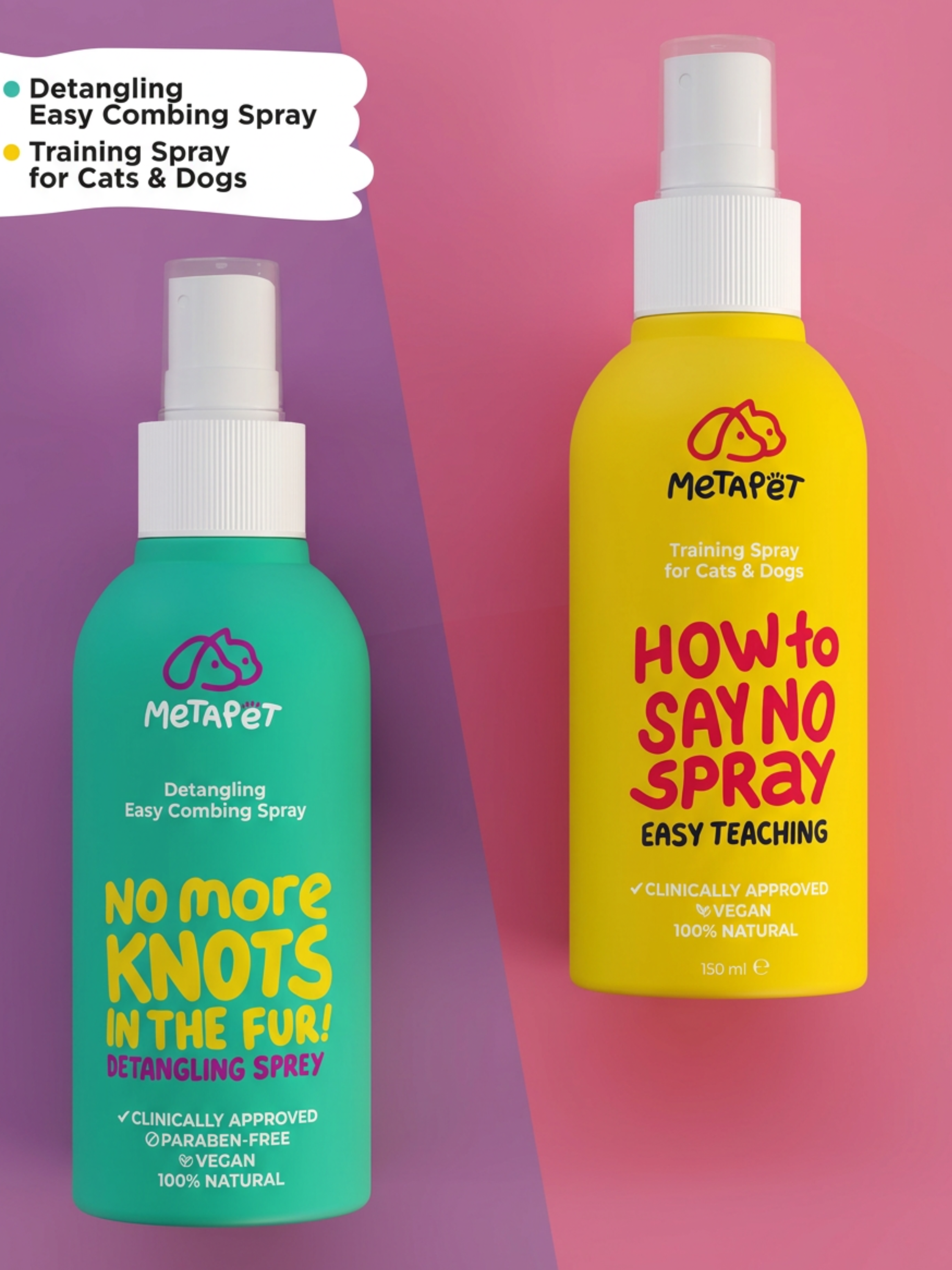 MetaPet No More Knots in the Fur — Detangling & Easy-Combing Spray for Cats & Dogs (5 fl oz / 150 ml)