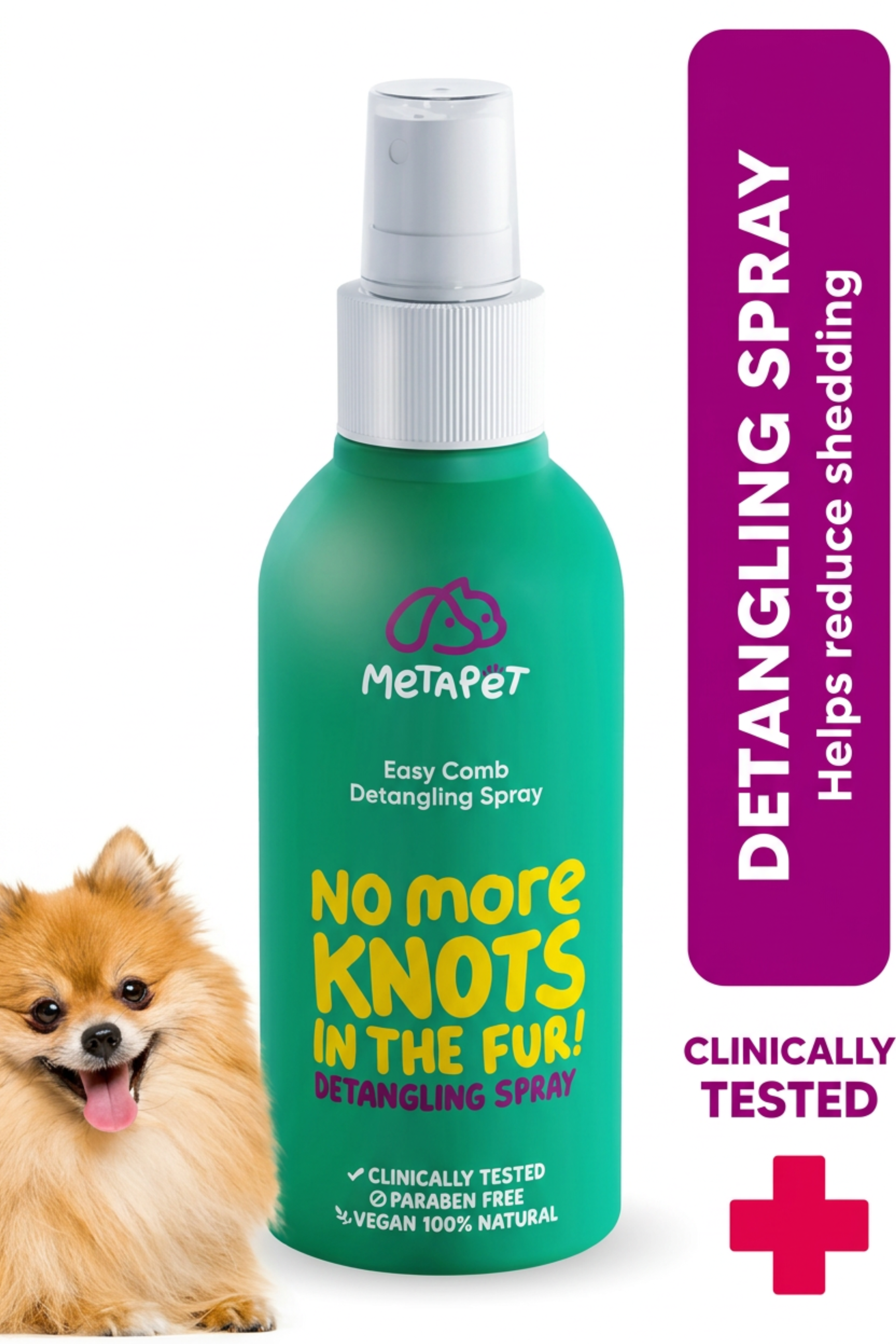 MetaPet No More Knots in the Fur — Detangling & Easy-Combing Spray for Cats & Dogs (5 fl oz / 150 ml)