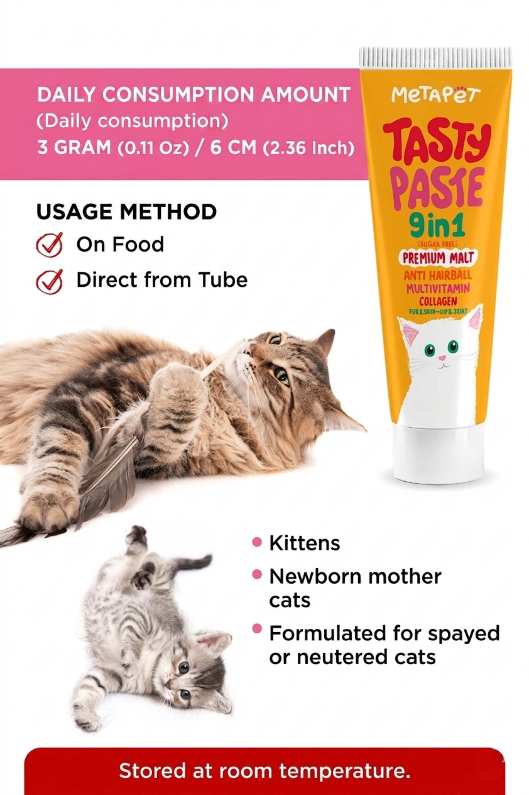 MetaPet Tasty Pasty 9-in-1 Premium Malt Paste for Cats (3.4 fl oz / 100 ml)
