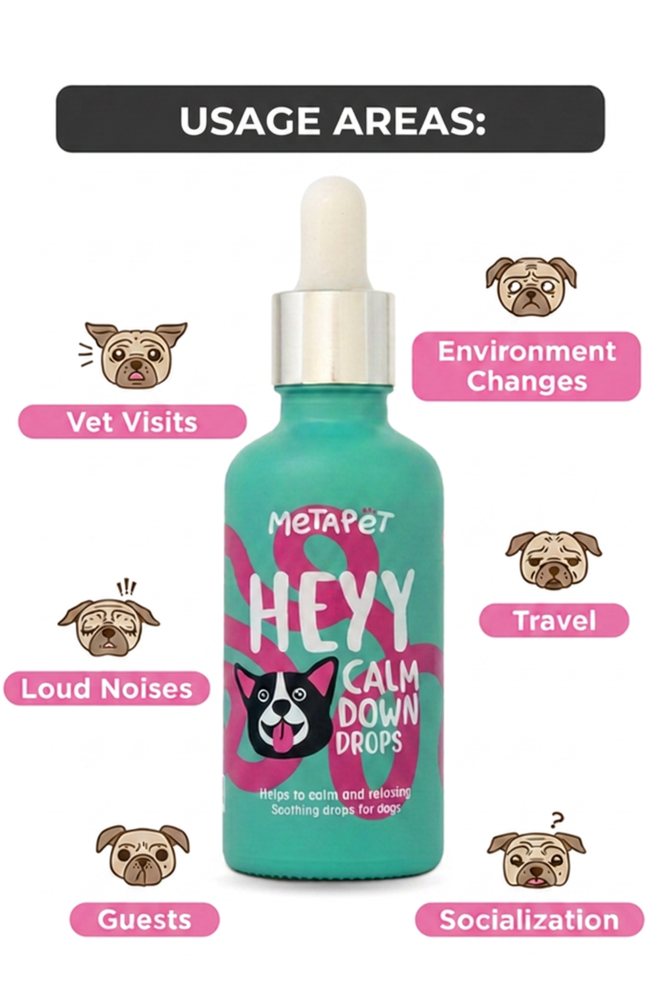 MetaPet Heyy Calm Down — Natural Calming Drops for Dogs (1.7 fl oz / 50 ml)
