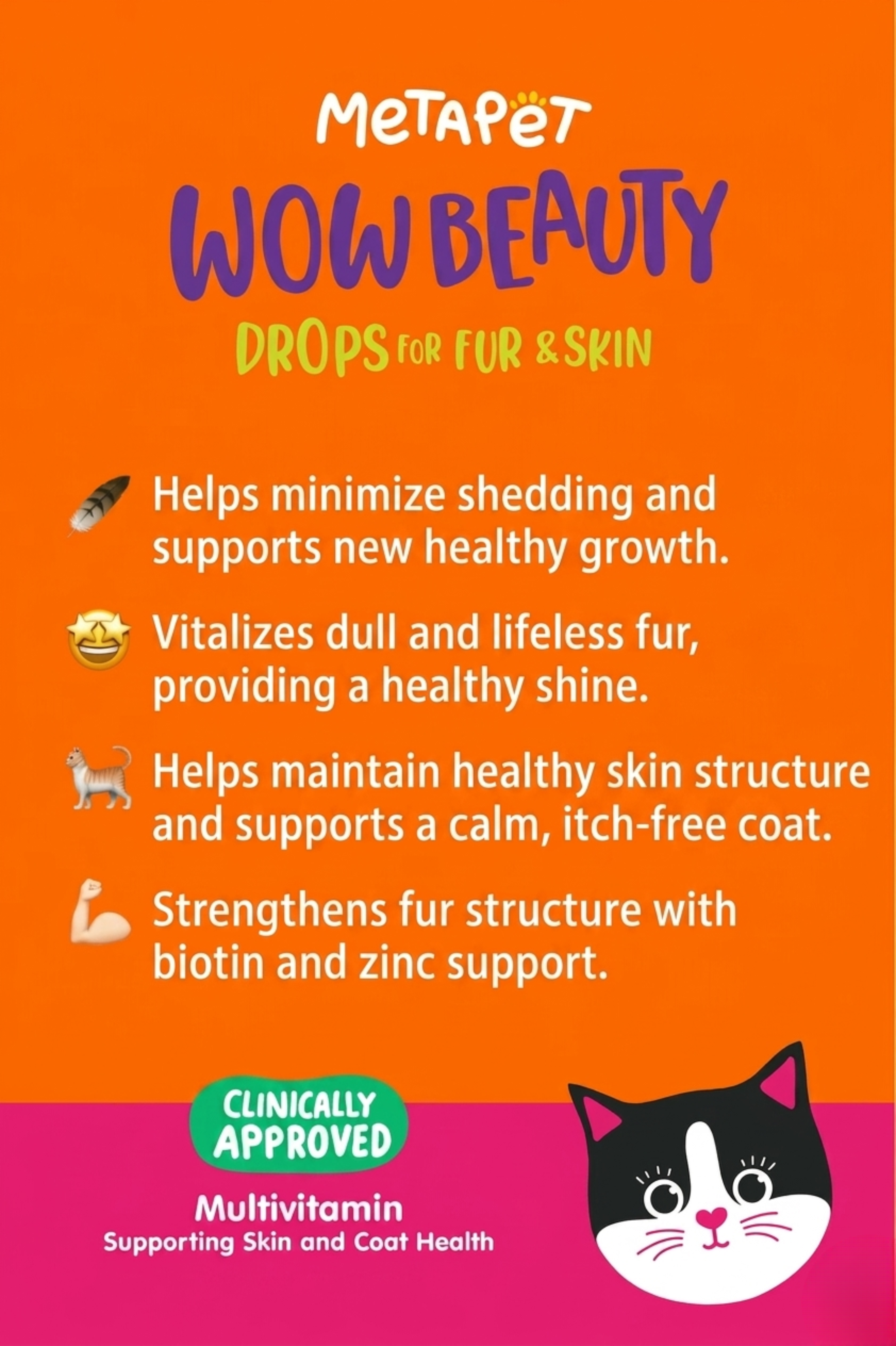 MetaPet Wow Beauty Drops — Fur & Skin Health Vitamin Drops for Cats (1.7 fl oz / 50 ml)