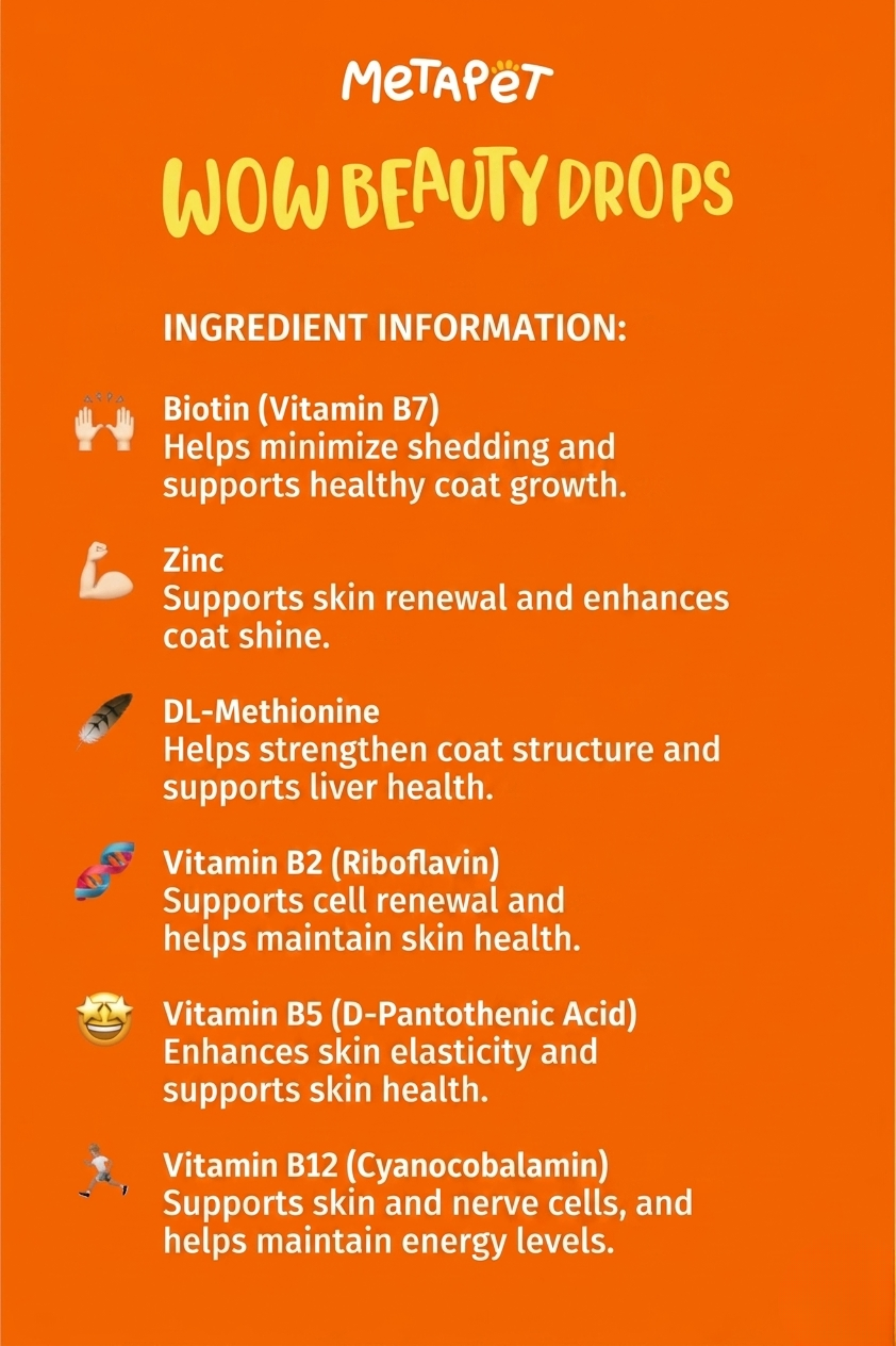 MetaPet Wow Beauty Drops — Fur & Skin Health Vitamin Drops for Cats (1.7 fl oz / 50 ml)