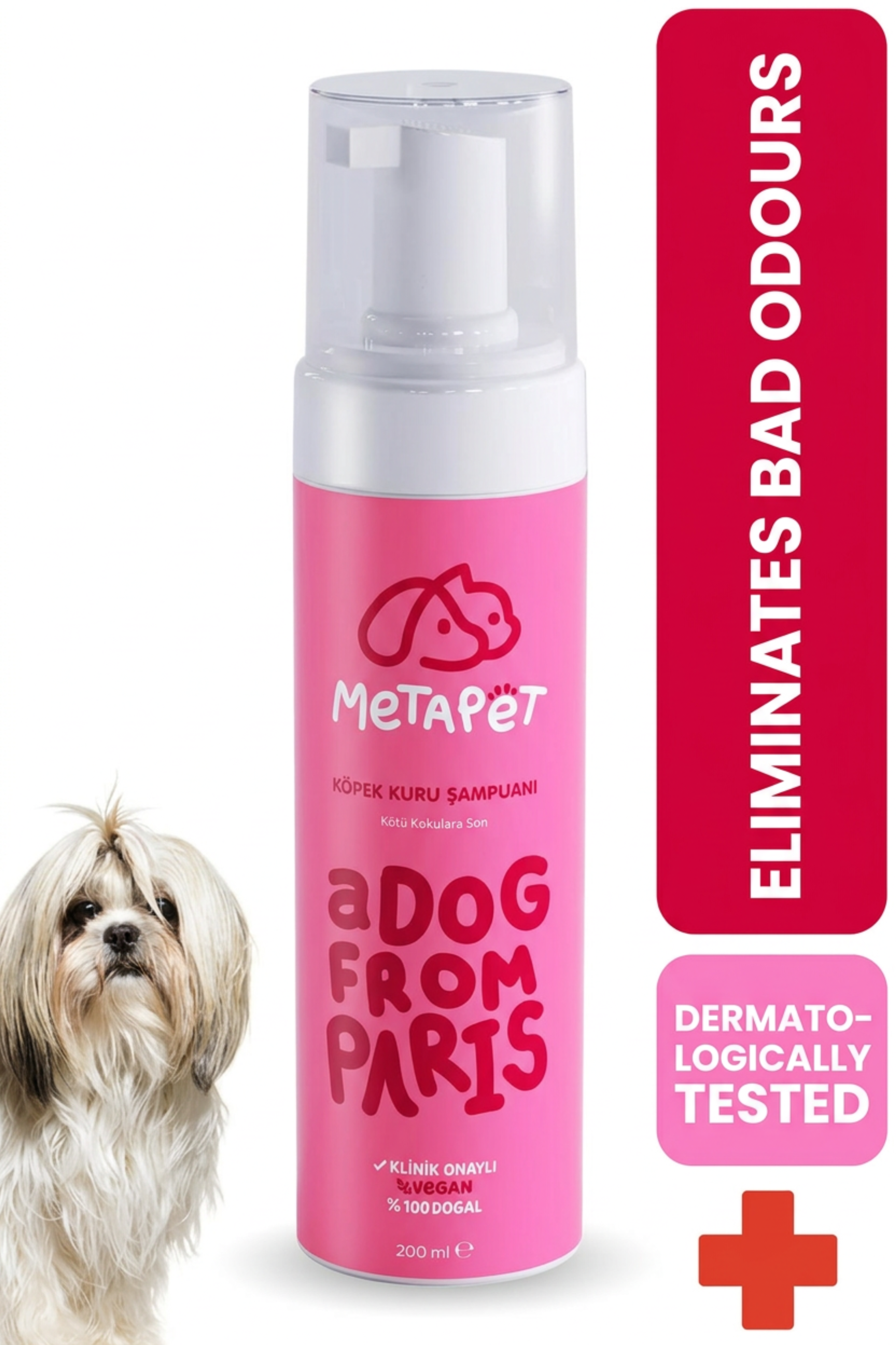 MetaPet A Dog From Paris waterless dry foam shampoo for dogs, no-rinse bottle