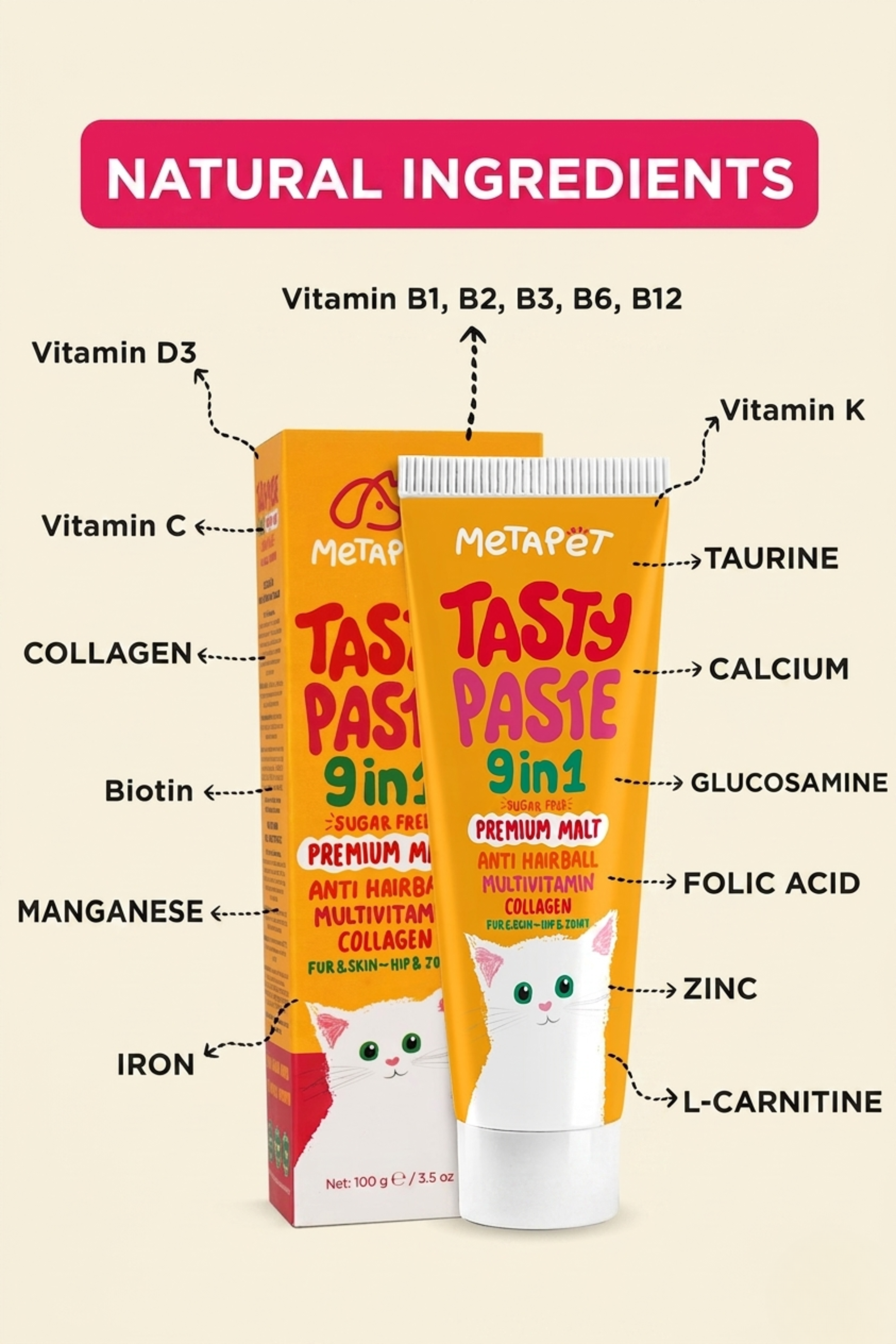 MetaPet Tasty Pasty 9-in-1 Premium Malt Paste for Cats (3.4 fl oz / 100 ml)