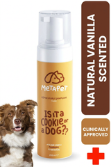 MetaPet vanilla-scented dry foam shampoo for dogs, waterless no-rinse bottle