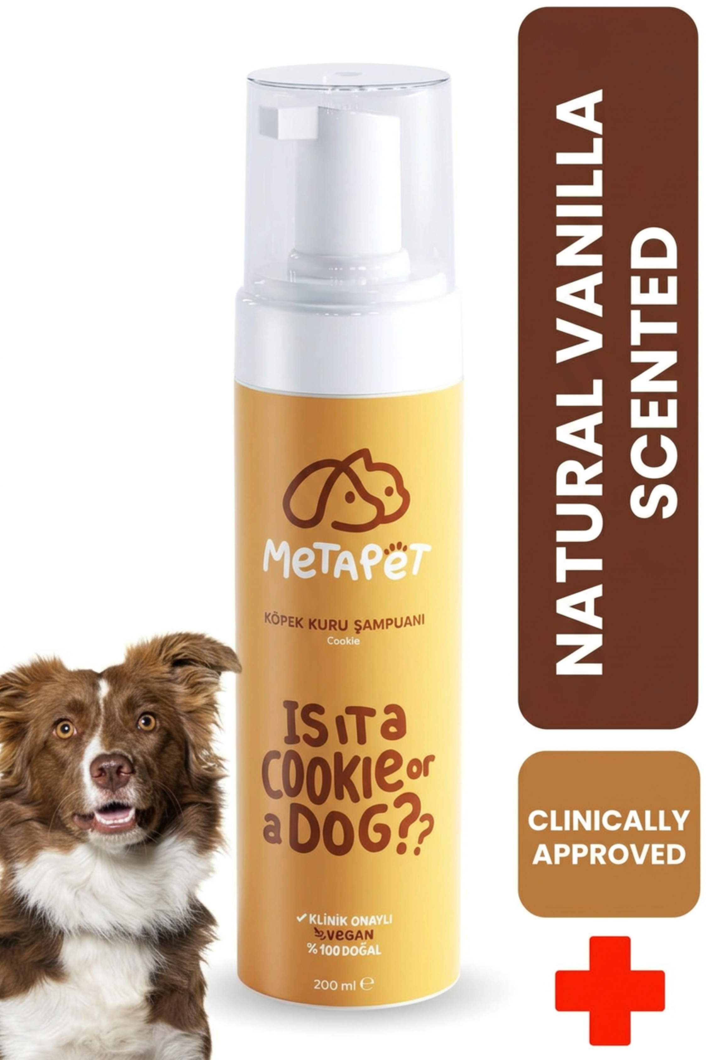 MetaPet vanilla-scented dry foam shampoo for dogs, waterless no-rinse bottle
